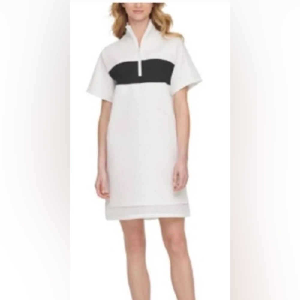 DKNY White Mini Dress with Black Band